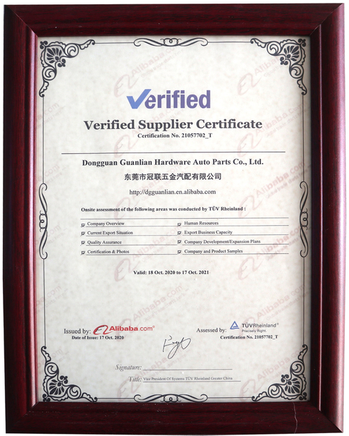 La Chine Dongguan Guanlian Hardware Auto Parts Co., Ltd. certifications