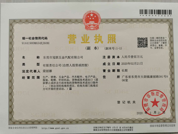 La Chine Dongguan Guanlian Hardware Auto Parts Co., Ltd. certifications